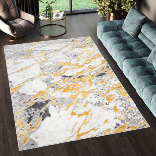 Vloerkleed Shine Creme Grijs Goudkleur Abstract 3D-Effect