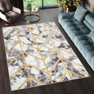 Vloerkleed Shine Geometrisch Donkergrijs Goudkleur Lijnen 3D-Effect