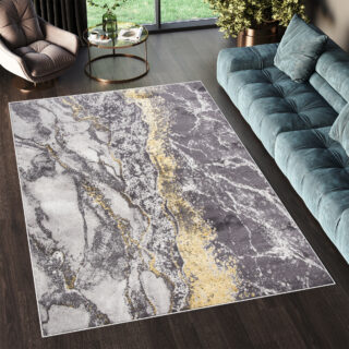 Vloerkleed Shine Grijs Goudkleur Modern Marmer 3D-Effect