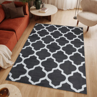 Vloerkleed Luxury Donker Grijs Wit Geometrisch Trellis
