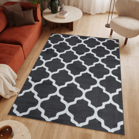 Vloerkleed Luxury Donker Grijs Wit Geometrisch Trellis