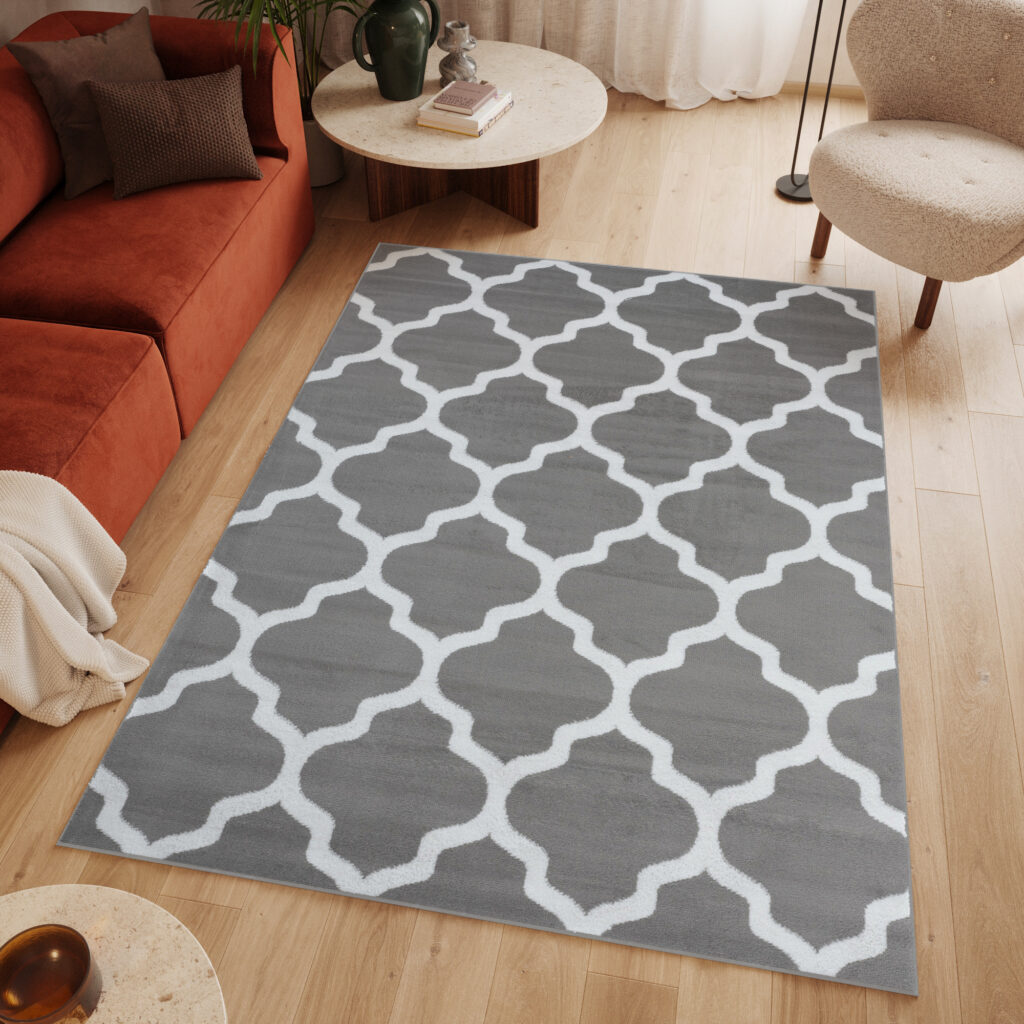 Vloerkleed Luxury Licht Grijs Wit Geometrisch Trellis