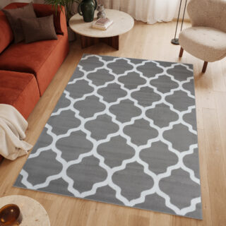 Vloerkleed Luxury Licht Grijs Wit Geometrisch Trellis