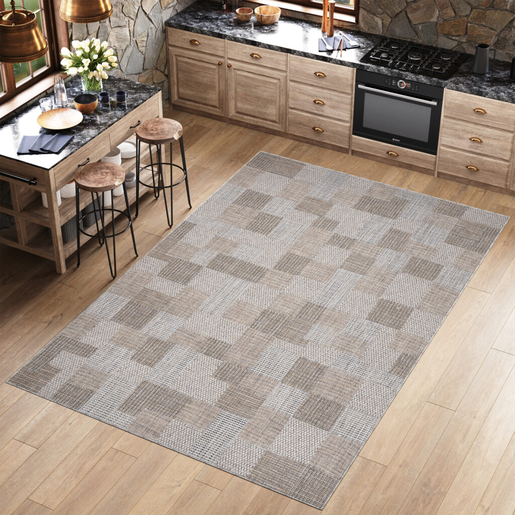 Vloerkleed Melissa Bruin Grijs Vierkanten Indoor Outdoor