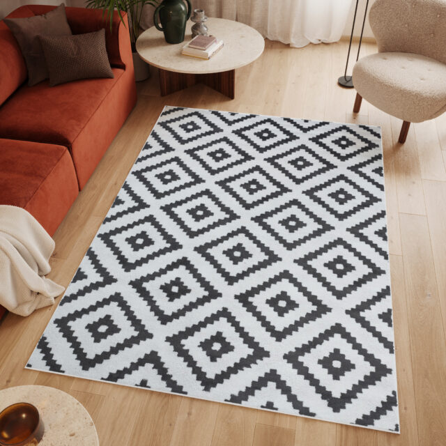 Vloerkleed Luxury Wit Grijs Geometrisch Diamant