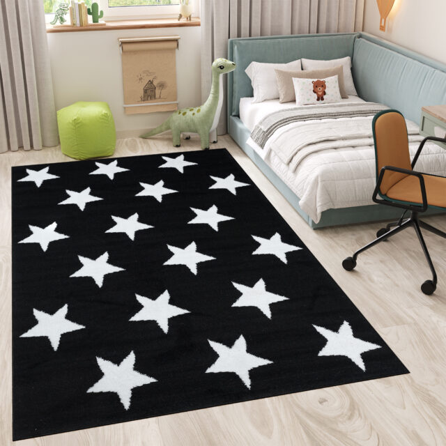 Vloerkleed Luxury Zwart Wit Sterren Kindertapijt