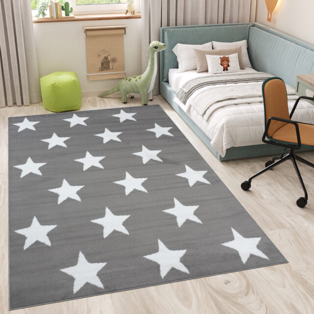 Vloerkleed Luxury Grijs Wit Sterren Kindertapijt