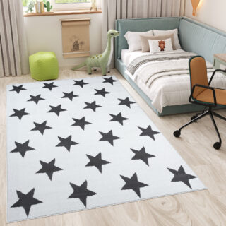 Vloerkleed Luxury Wit Grijs Sterren Kindertapijt