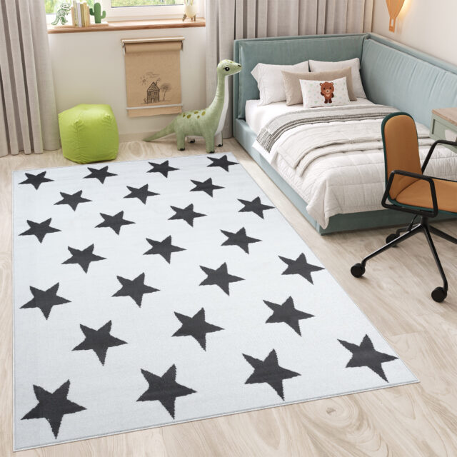 Vloerkleed Luxury Wit Grijs Sterren Kindertapijt