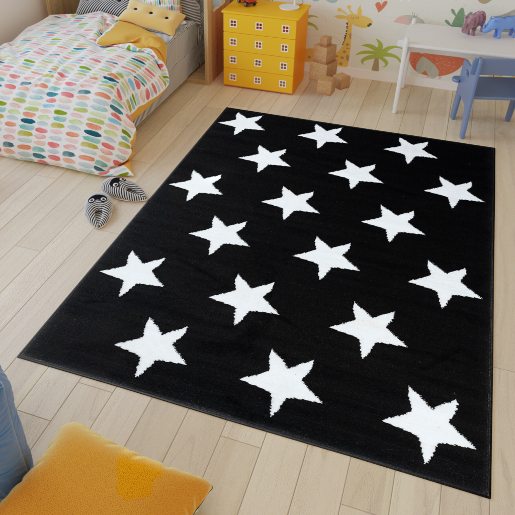 Vloerkleed Luxury Zwart Wit Sterren Kindertapijt