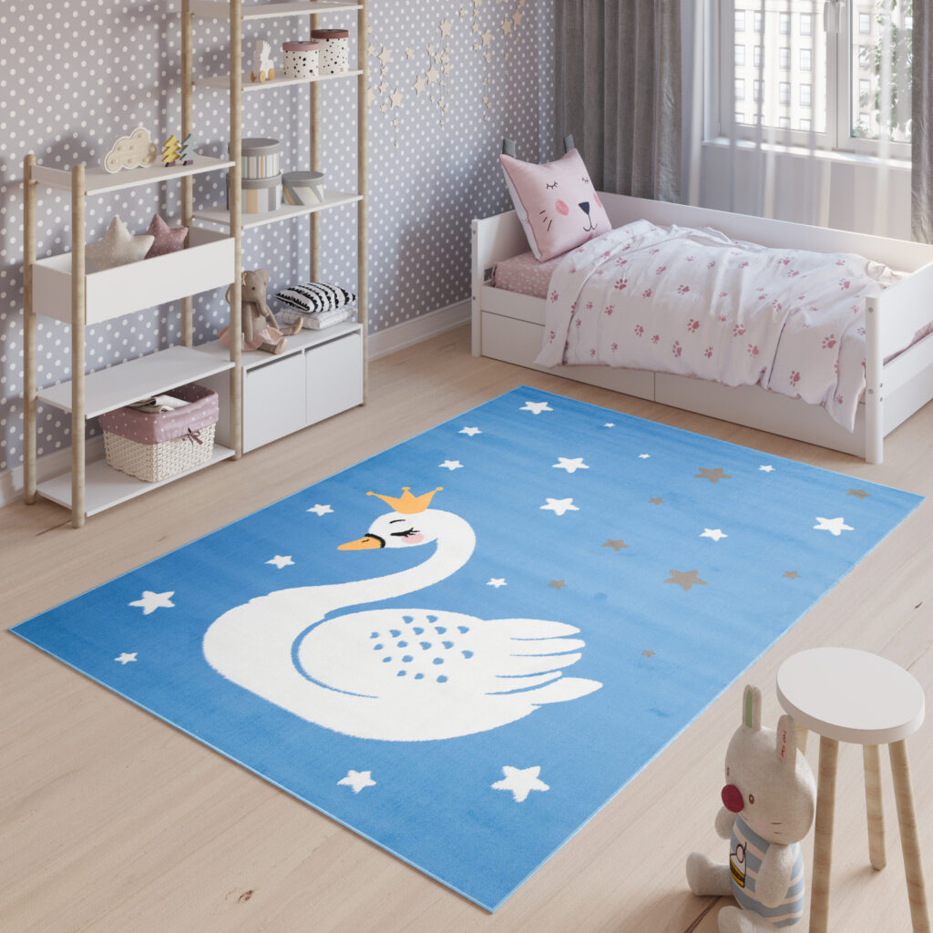 Vloerkleed Jolly Zwaan Sterren Blauw Trendy Woonsfeer