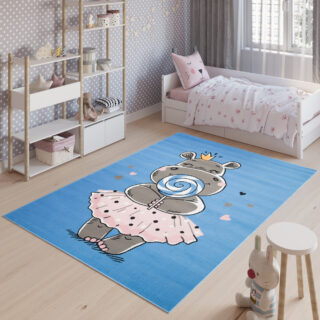 Vloerkleed Jolly Nijlpaard Hoogwaardig Blauw Woonsfeer