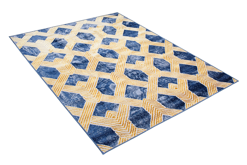 Vloerkleed Shine Marineblauw Goudkleur Geometrisch 3D-Effect