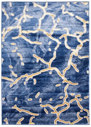 Vloerkleed Shine Marineblauw Goudkleur Abstract 3D-Effect