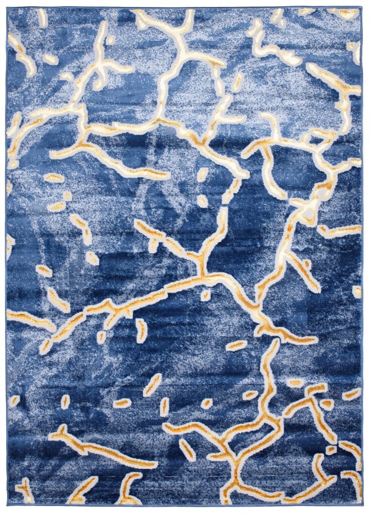 Vloerkleed Shine Marineblauw Goudkleur Abstract 3D-Effect