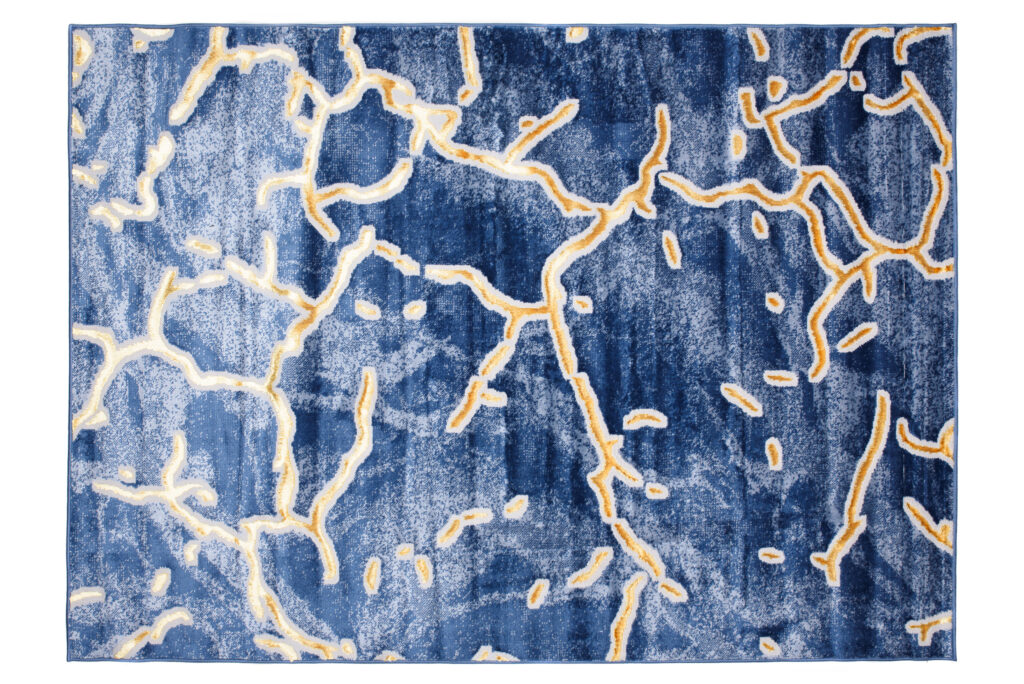 Vloerkleed Shine Marineblauw Goudkleur Abstract 3D-Effect