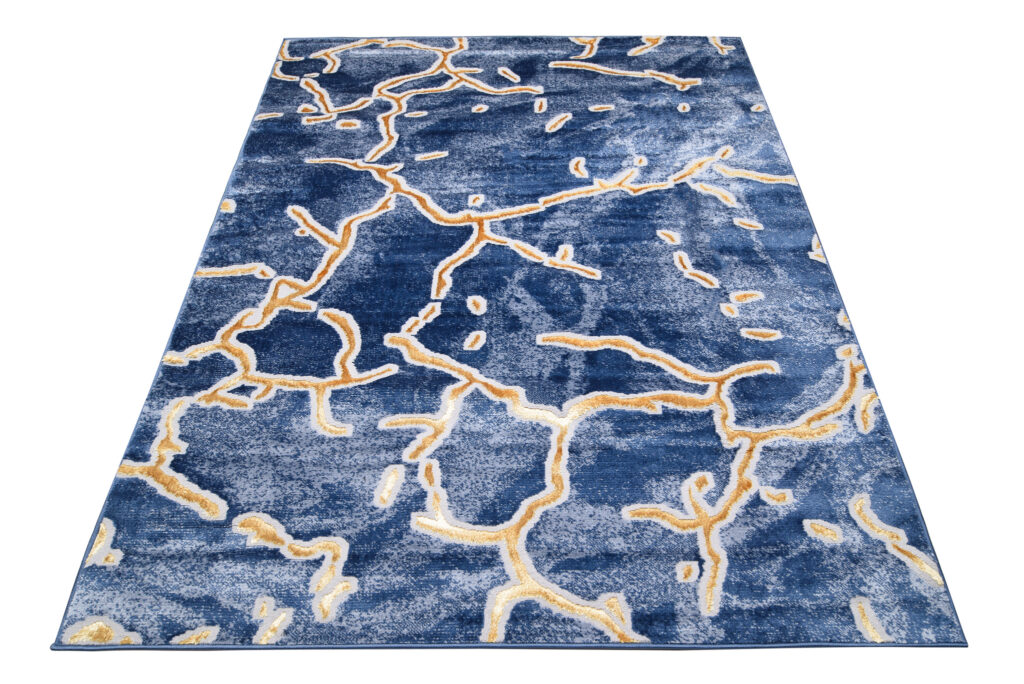 Vloerkleed Shine Marineblauw Goudkleur Abstract 3D-Effect