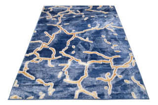 Vloerkleed Shine Marineblauw Goudkleur Abstract 3D-Effect