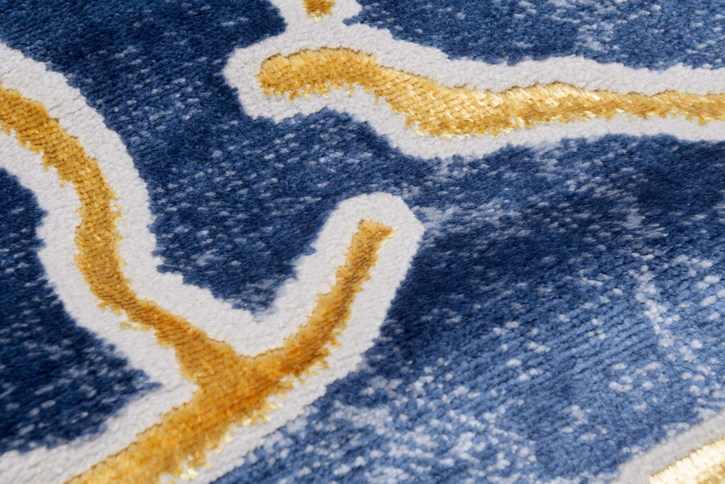 Vloerkleed Shine Marineblauw Goudkleur Abstract 3D-Effect