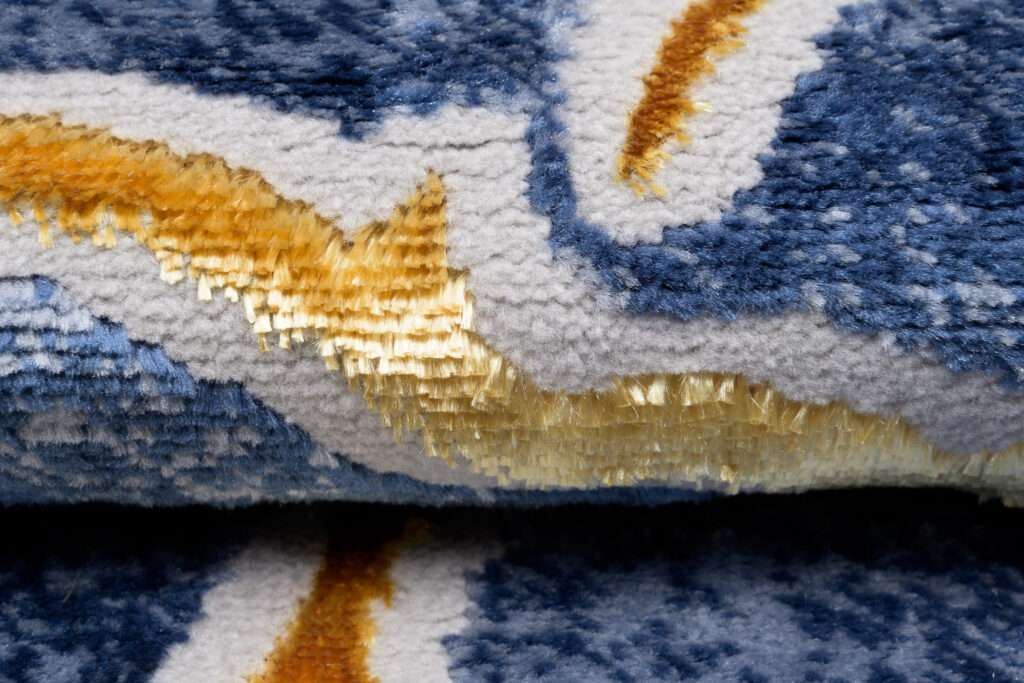 Vloerkleed Shine Marineblauw Goudkleur Abstract 3D-Effect