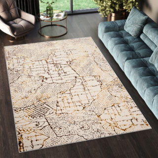 Vloerkleed Golden Creme Goudkleur Patchwork