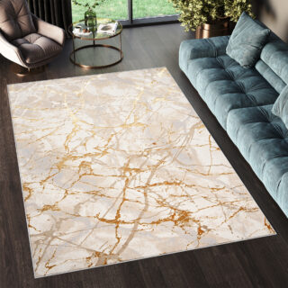Vloerkleed Golden Creme Goudkleur Abstract Lijnen