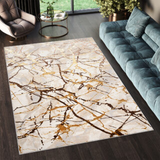 Vloerkleed Golden Creme Goudkleur Bruin Lijnen