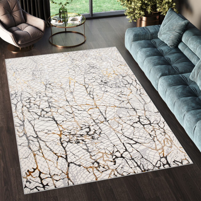 Vloerkleed Golden Creme Goudkleur Grijs Slangenhuid