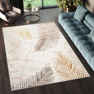 Vloerkleed Golden Creme Goudkleur Bruin Bladeren