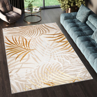 Vloerkleed Golden Creme Goudkleur Beige Bladeren