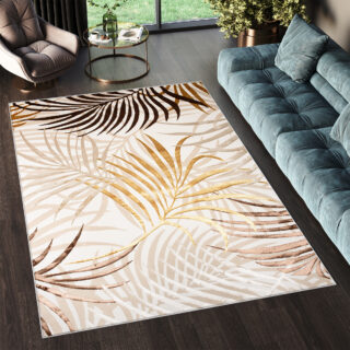 Vloerkleed Golden Creme Bruin Goudkleur Bladeren