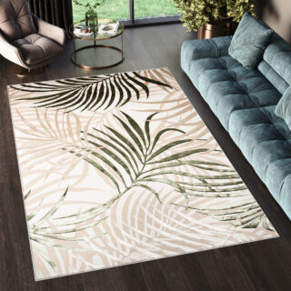 Vloerkleed Golden Creme Beige Groen Bladeren