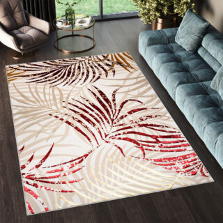 Vloerkleed Golden Creme Beige Rood Bladeren
