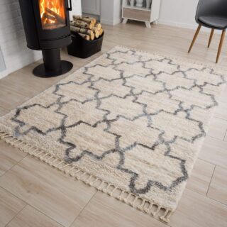 Vloerkleed Versay Fringes Kwastjes Creme Boho Marokkaanse Trellis