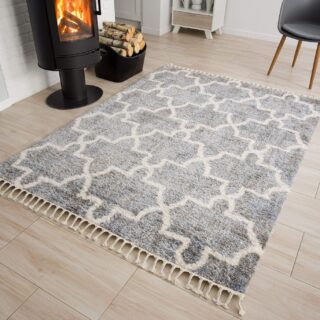 Vloerkleed Versay Fringes Donkergrijs Boho Marokkaanse Trellis