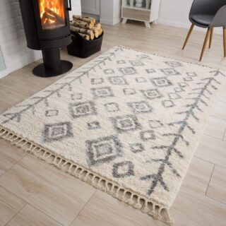 Vloerkleed Versay Fringes Creme Boho Kwastjes Pijlen Woonsfeer