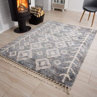 Vloerkleed Versay Fringes Donkergrijs Boho Kwastjes Pijlen Design