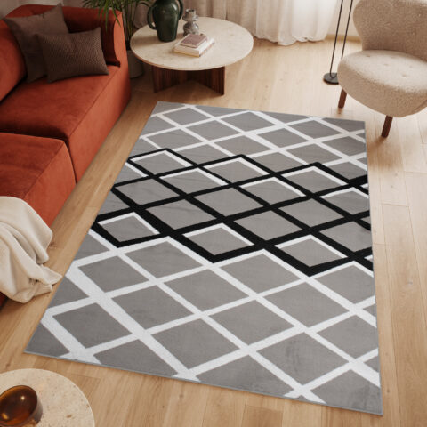 Vloerkleed Luxury Grijs Zwart Geometrisch Geruit