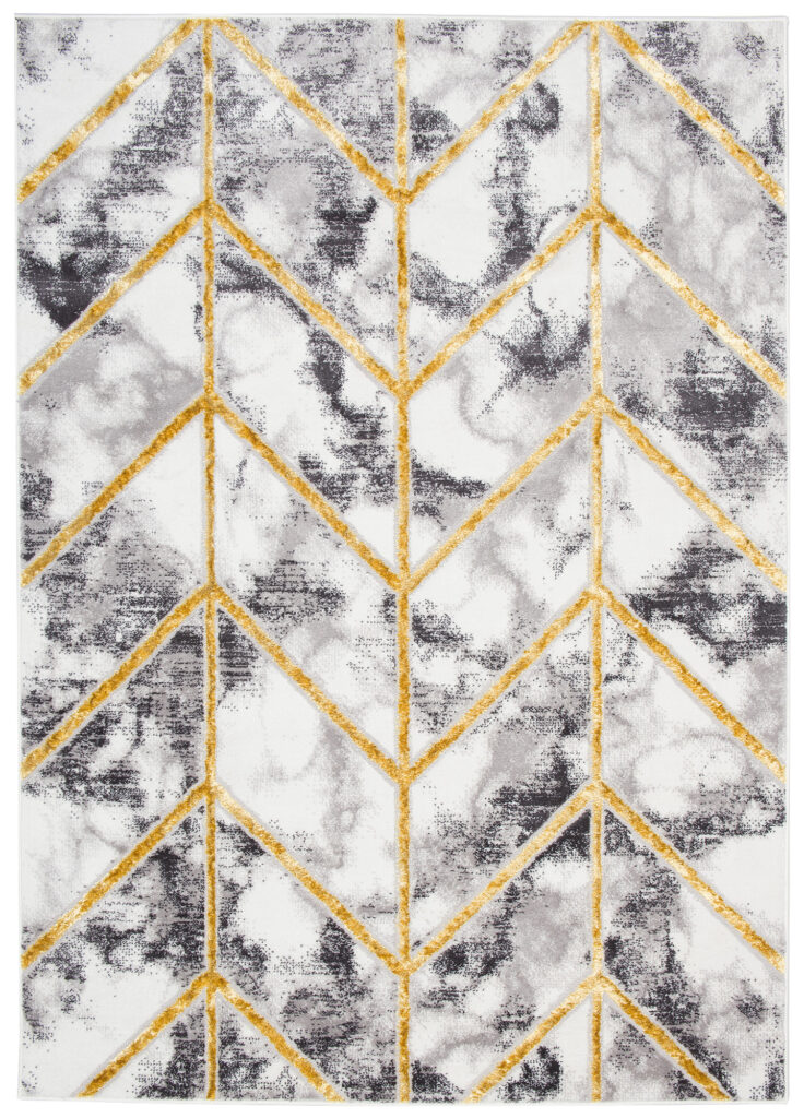 Vloerkleed Shine Geometrisch Donkergrijs Goudkleur Lijnen 3D-Effect