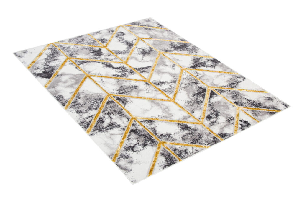 Vloerkleed Shine Geometrisch Donkergrijs Goudkleur Lijnen 3D-Effect