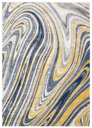 Vloerkleed Shine Goudkleur Blauw Grijs Abstract 3D-Effect