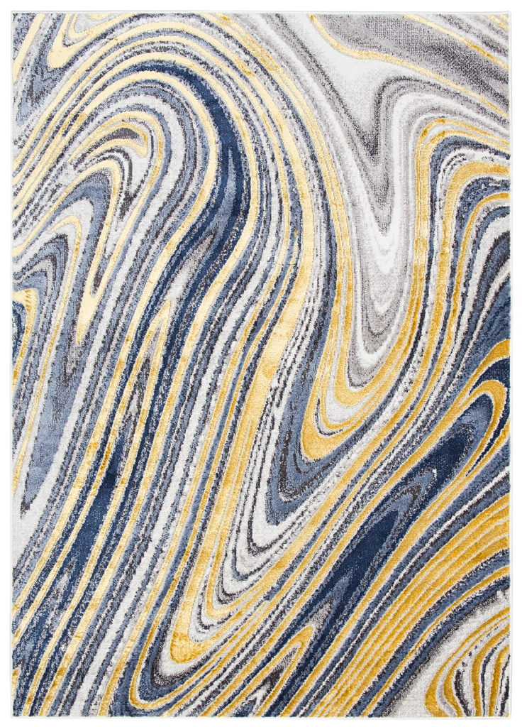 Vloerkleed Shine Goudkleur Blauw Grijs Abstract 3D-Effect