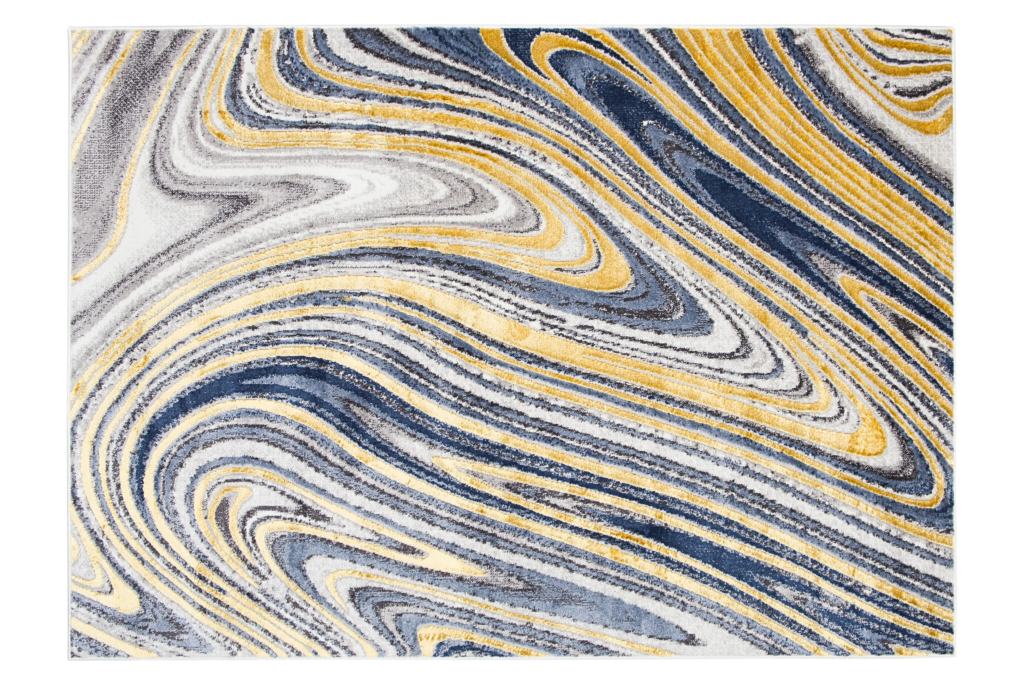 Vloerkleed Shine Goudkleur Blauw Grijs Abstract 3D-Effect