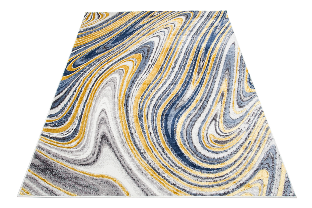 Vloerkleed Shine Goudkleur Blauw Grijs Abstract 3D-Effect