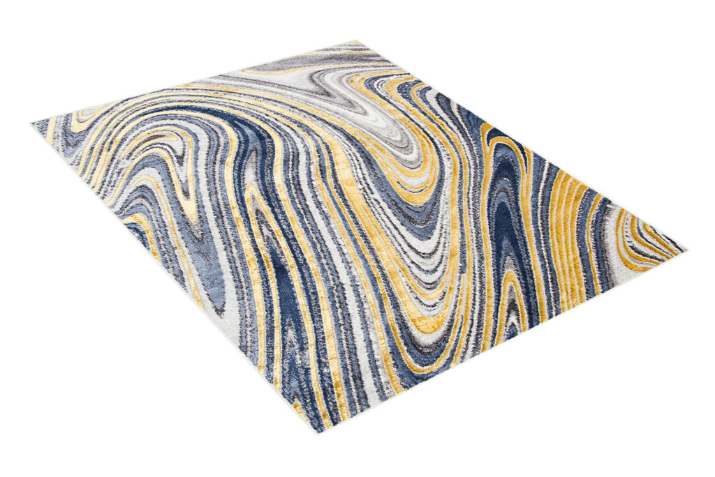 Vloerkleed Shine Goudkleur Blauw Grijs Abstract 3D-Effect