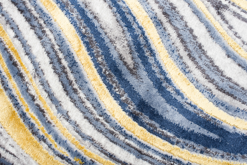 Vloerkleed Shine Goudkleur Blauw Grijs Abstract 3D-Effect
