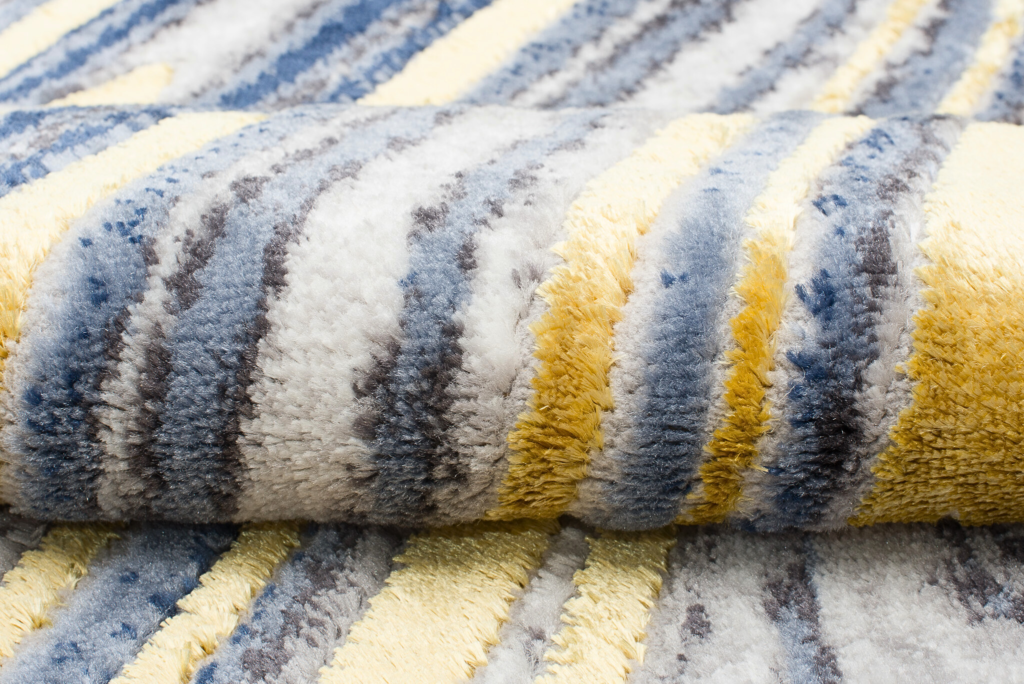 Vloerkleed Shine Goudkleur Blauw Grijs Abstract 3D-Effect