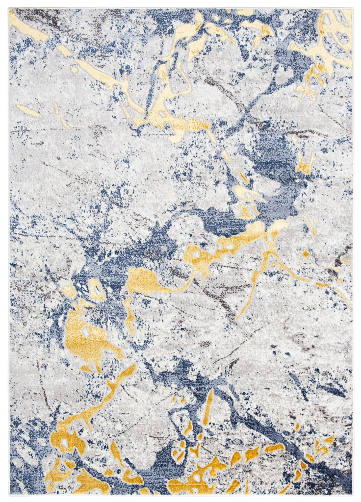 Vloerkleed Shine Blauw Grijs Goudkleur Abstract 3D-Effect