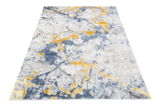 Vloerkleed Shine Blauw Grijs Goudkleur Abstract 3D-Effect