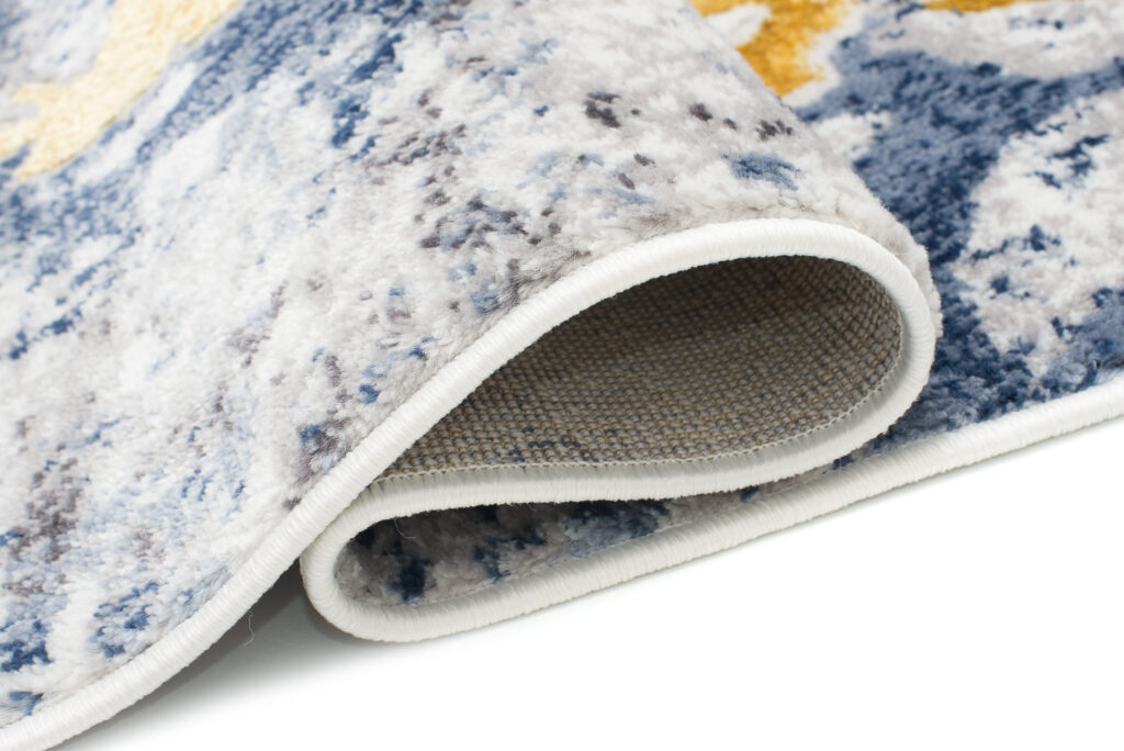 Vloerkleed Shine Blauw Grijs Goudkleur Abstract 3D-Effect